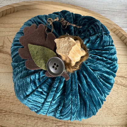Large Turquoise Velvet Pumpkin