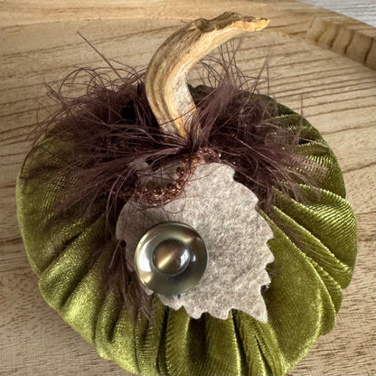 Medium Green Velvet Pumpkin