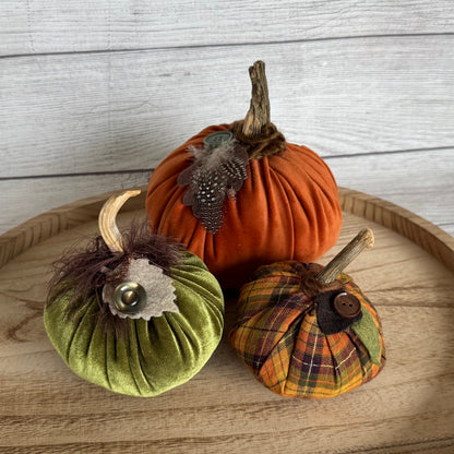 Small Orange Plaid Fabric Pumpkin