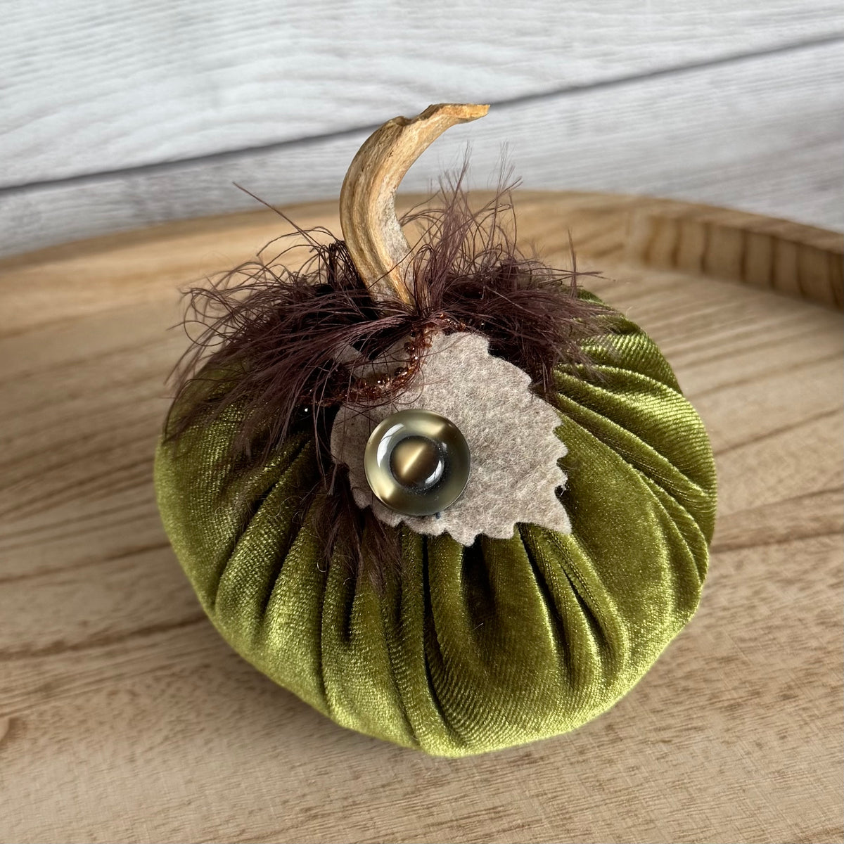 Medium Green Velvet Pumpkin