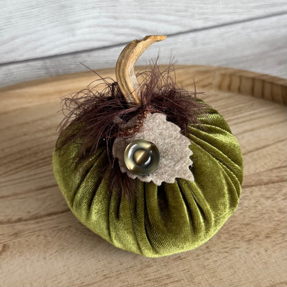 Medium Green Velvet Pumpkin