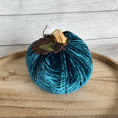 Large Turquoise Velvet Pumpkin